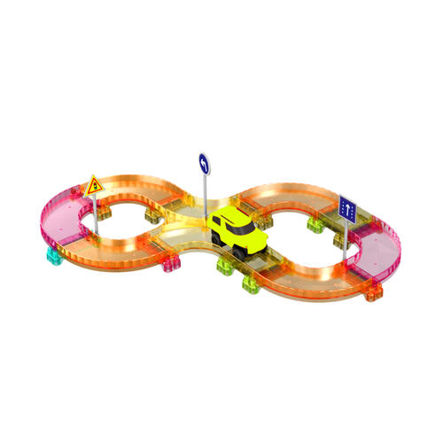 PicassoTiles 40 Pcs Magnetic Tiles Race Track Travel Toy with Car