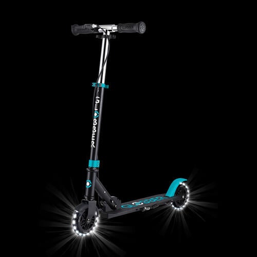 Globber高樂寶 Flow Element Junior Lights 兩輪可折疊發光滑板車 黑藍綠色