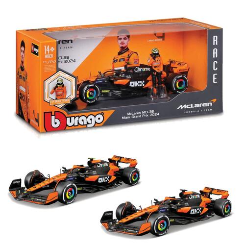 Bburago 1:24 Mclaren Mcl38 with Driver Figure #4/#81  - Assorted (1 Pc)