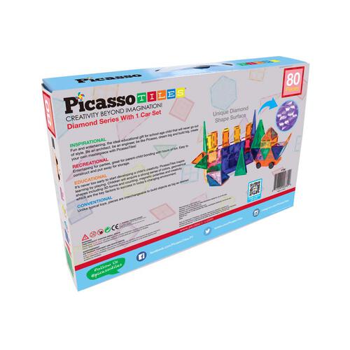PicassoTiles 磁力片積木玩具 - 80塊套裝連車