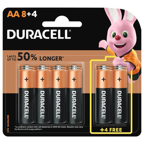 Duracell Alkaline AA Batteries 8+4 Pack