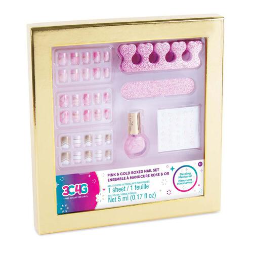 3C4G Pink & Gold Boxed Nail Set