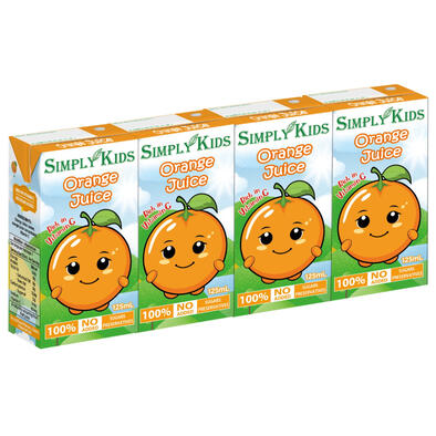 Simply Kids Orange Juice 4X125Ml