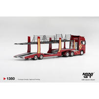 (Pre-order) MINI GT Scania 770s A6x4na Car Transporter V8 50th Anniversary + Car Transporter Red (Expected December 2026)