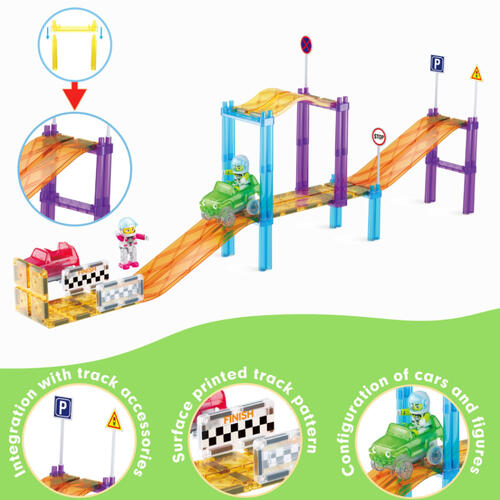 PicassoTiles Sloped Race Car Tracks for Racing Playset - 45 Pieces