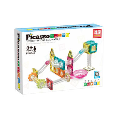 PicassoTiles Travel Size Magnetic Marble Run Builder 45pc set