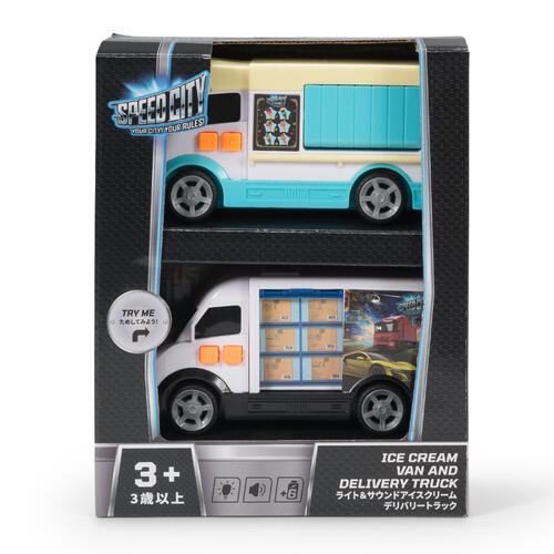 Speed City Ice Cream Van And Delivery Truck Twin Pack