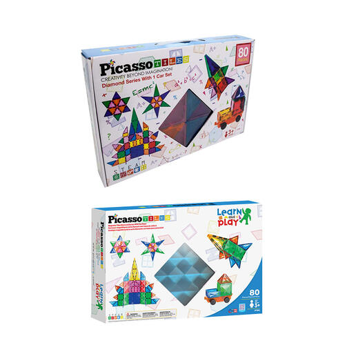 PicassoTiles 80 Piece Magnetic Building Block Set w Car