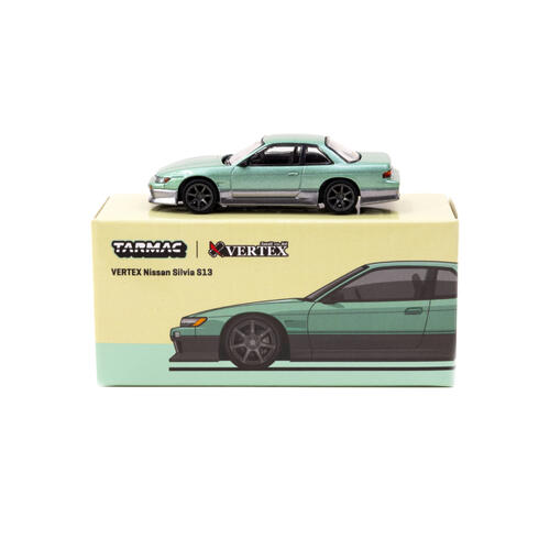 Tarmac Works Diecast 1/64 Vertex Nissan Silvia S13 Green/Grey