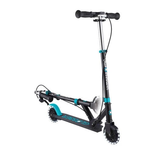 Globber高樂寶 Flow Element Junior Lights 兩輪可折疊發光滑板車 黑藍綠色