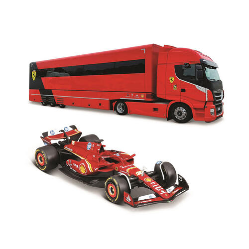 Bburago 1:43 Ferrari Racing Hauler With Ferrari SF24 Diecast