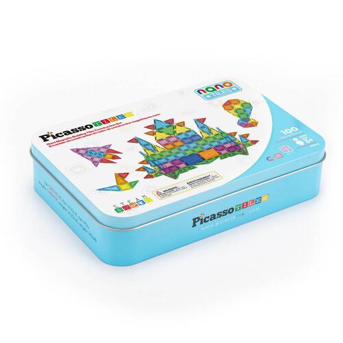 Picassotiles 100pc Nano Magnetic Building Tiles Construction Set With Pencil Box