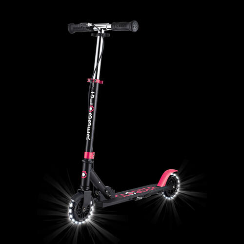 Globber高樂寶 Flow Element Junior Lights 兩輪可折疊發光滑板車 黑粉紅色