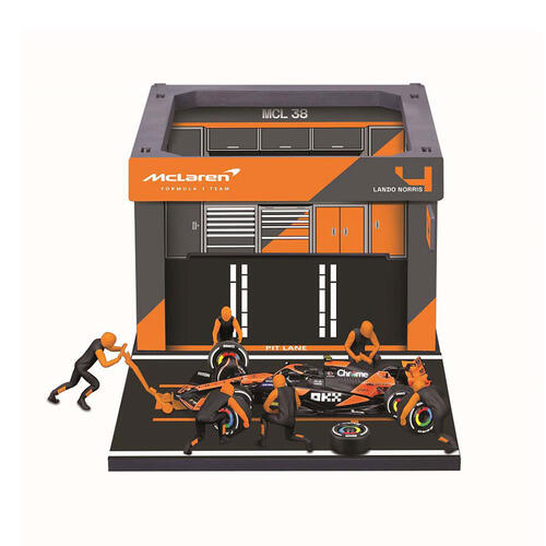 Bburago比美高 1:43 麥拿侖 F1 Mcl38 2024 #4車賽道維修站