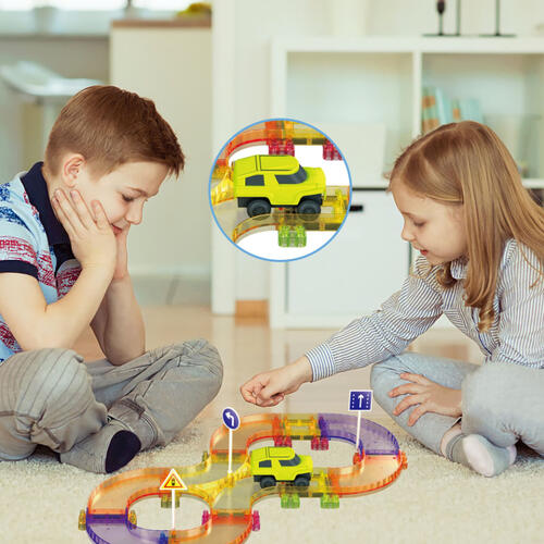 PicassoTiles 40 Pcs Magnetic Tiles Race Track Travel Toy with Car