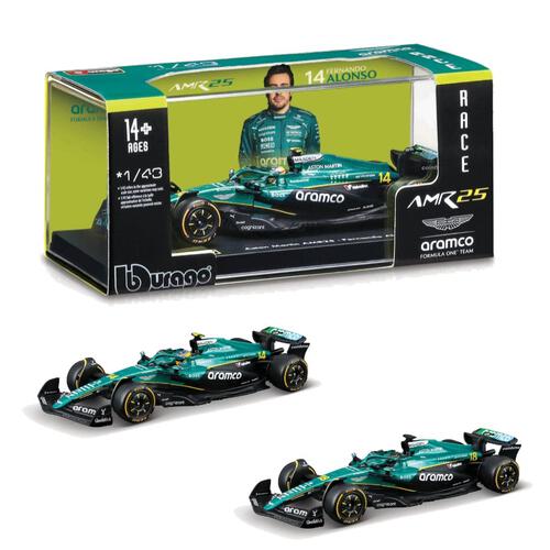 Bburago 1:43 Aston Martin Amr25 with Driver'S Helmet #14/#18  - Assorted (1 Pc)