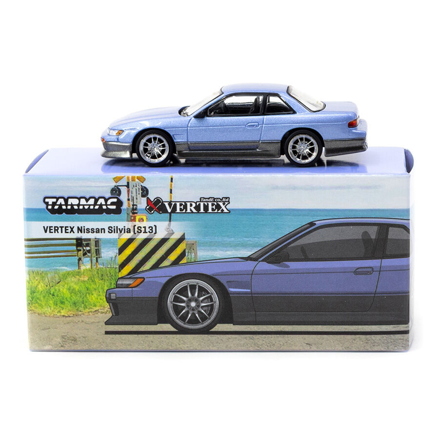 ミニカー NISSAN SILVIA S13 1/64 Tarmac Works 1/64 Vertex Nissan Silvia S13 Blue/Grey - Global64