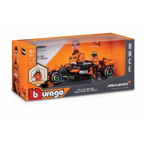 Bburago 1:24 Mclaren Mcl38 with Driver Figure #4/#81  - Assorted (1 Pc)