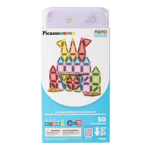 Picassotiles 50pc Nano Magnetic Building Tiles Construction Set With Pencil Box