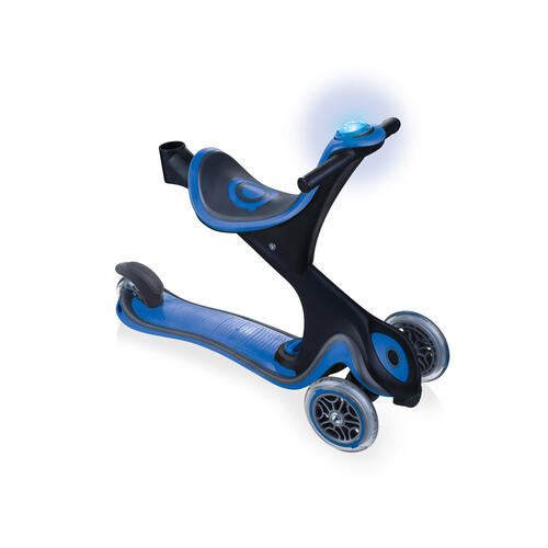 Globber高樂寶 多功能連座椅幼兒發光滑板車-海軍藍色
