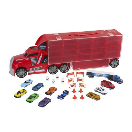Speed City Stunt Transporter Truck With 11 Vehicles