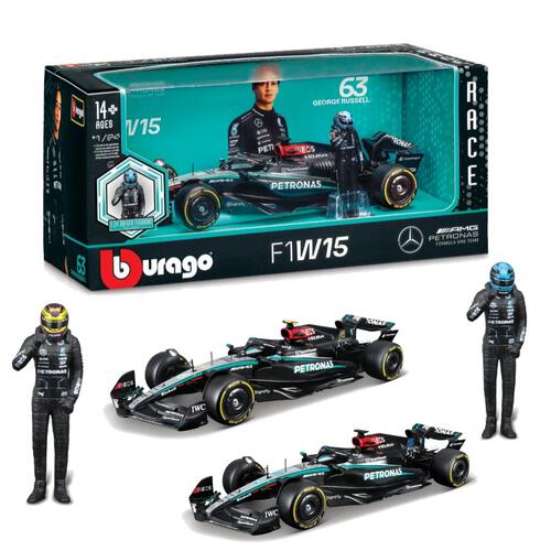 Bburago 1:24 Mercedes Amg W15 with Driver Figure #44/#63  - Assorted (1 Pc)