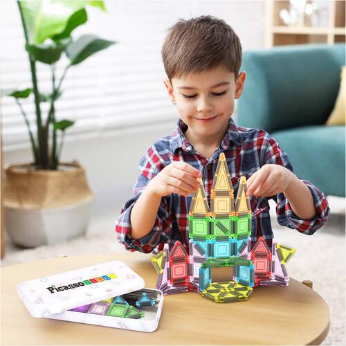 Picassotiles 50pc Nano Magnetic Building Tiles Construction Set With Pencil Box