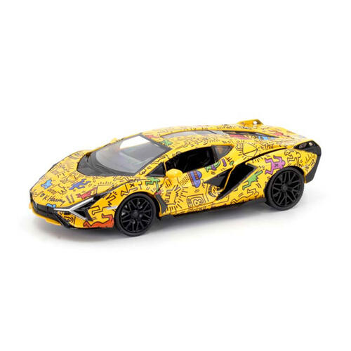 RMZ 1:32 Lamborghini Sian X Keith Haring - Yellow (Dogs With UFOs)