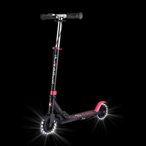 Globber高樂寶 Flow Element Junior Lights 兩輪可折疊發光滑板車 黑粉紅色