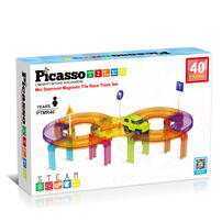PicassoTiles 40 Pcs Magnetic Tiles Race Track Travel Toy with Car