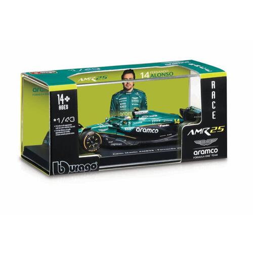 Bburago 1:43 Aston Martin Amr25 with Driver'S Helmet #14/#18  - Assorted (1 Pc)