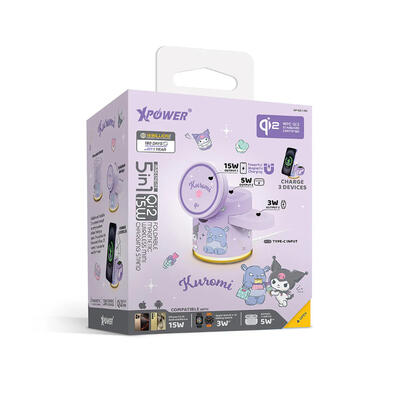 (特別訂購)XPower x Sanrio Kuromi GE1 Qi2迷你掌心5合1 MagCharge 15W磁吸無線充電座