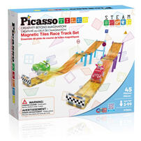PicassoTiles Sloped Race Car Tracks for Racing Playset - 45 Pieces