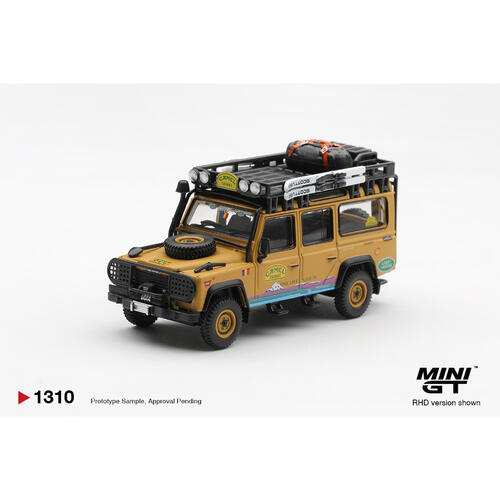 (網店預購) MINI GT Land Rover Defender 110 1998 Camel Trophy Tierra del Fuego CT.36 Romania / Blister Packaging (預計2026年11月發貨)