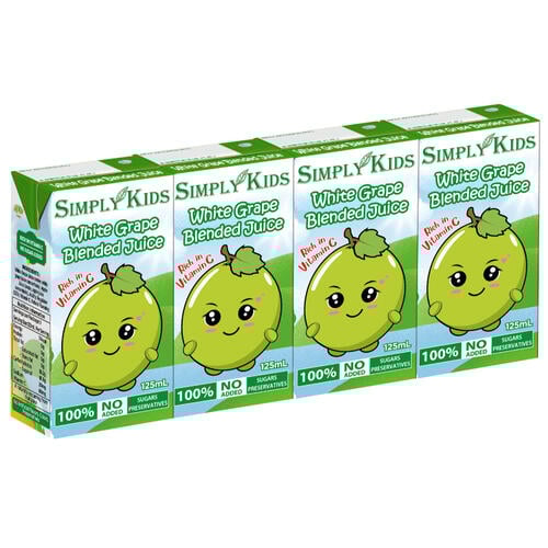 Simply Kids White Grape Juice 4X125Ml